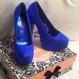 BORDELLO Blue Satin Rhinestone Pumps